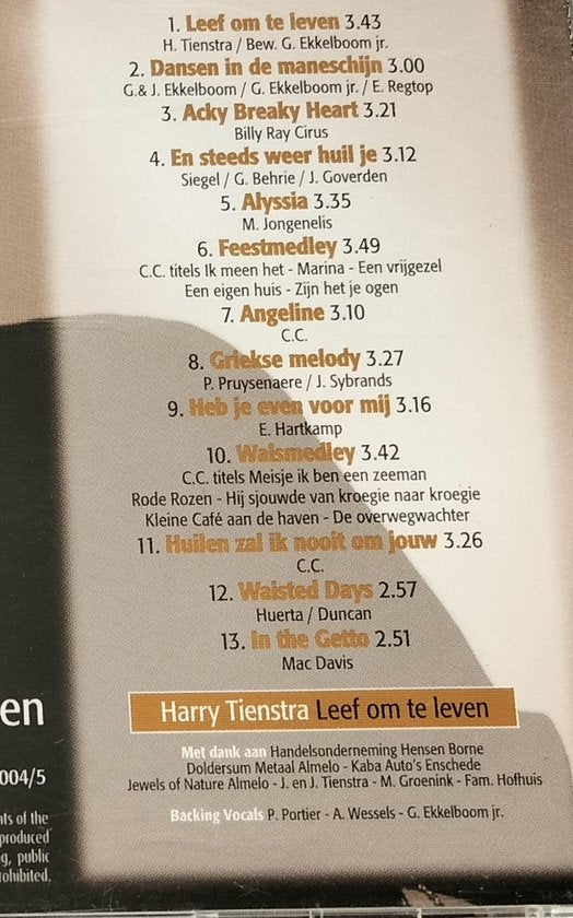 Harry Tienstra Leef om te Leven 2004  CD