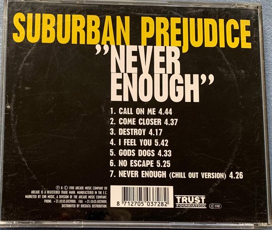 Suburban Prejudice ‎– Never Enough 1998 Maxi-Single Nieuw