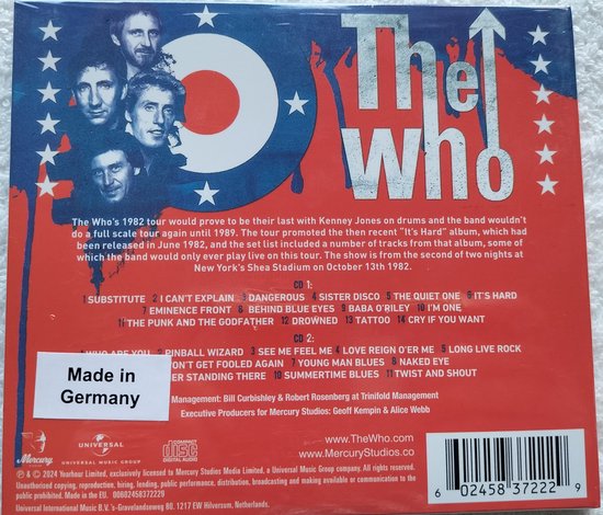 The Who – Live At Shea Stadium 1982 digipack 2X CD Sealed