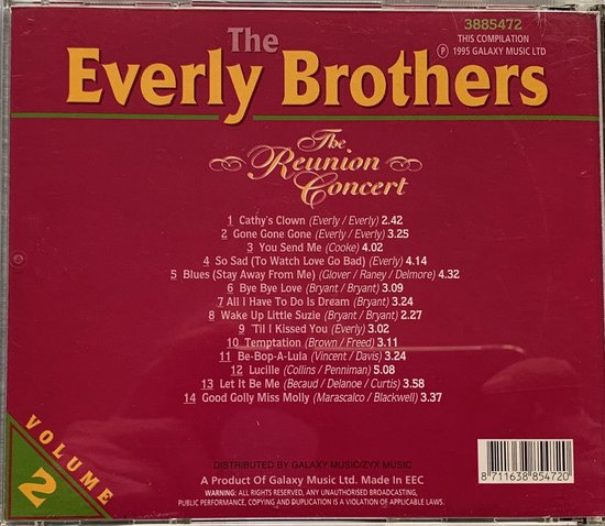 The Everly Brothers  – The Reunion Concert Volume 2 1999 CD