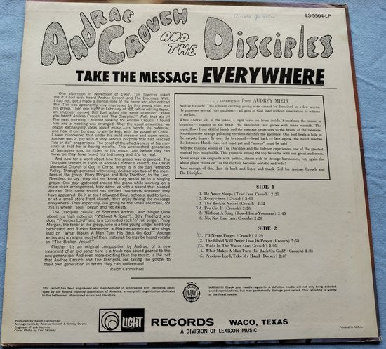 Andraé Crouch & The Disciples – Take The Message Everywhere (1968) LP
