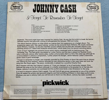 Johnny Cash ‎– I Forgot To Remember To Forget 1975 LP is in Nieuwstaat Hoes zie foto's