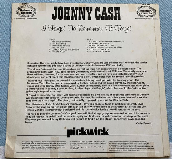 Johnny Cash ‎– I Forgot To Remember To Forget 1975 LP is in Nieuwstaat Hoes zie foto's