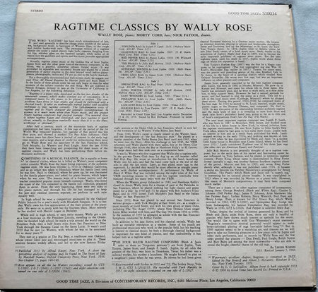 Wally Rose – Ragtime Classics(1960) LP= als nieuw