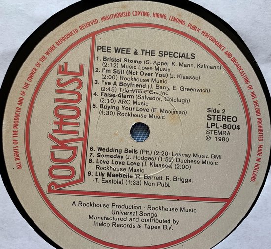 Pee Wee & The Specials LP 1980   LP is in Nieuwstaat