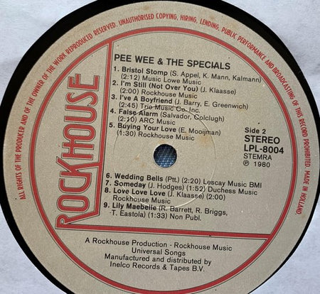Pee Wee & The Specials LP 1980   LP is in Nieuwstaat
