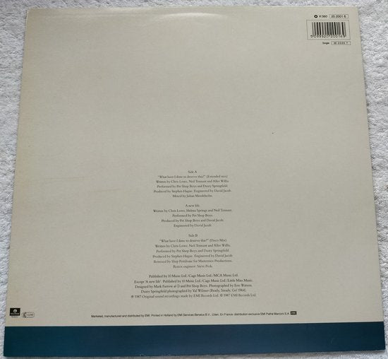 Pet Shop Boys With Dusty Springfield – What Have I Done To Deserve This? (1987) LP = als nieuw