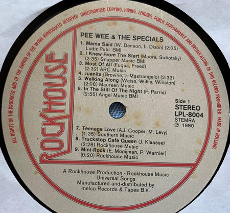 Pee Wee & The Specials LP 1980   LP is in Nieuwstaat