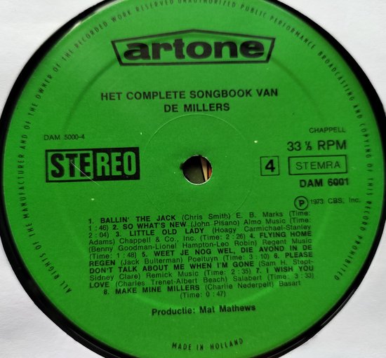 De Millers ‎– Het Complete Songbook Van De Millers (1973) 2XLP = als nieuw