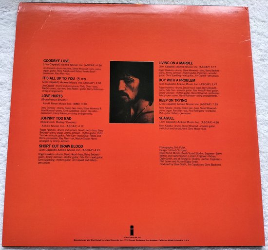 Jim Capaldi - Short Cut Draw Blood (1975) LP = als nieuw