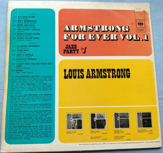 Louis Armstrong ‎– Armstrong For Ever, Vol. 1 (1972) LP
