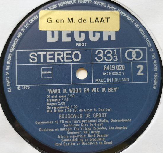 Boudewijn de Groot - Waar Ik Woon en Wie Ik Ben (1975) LP