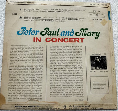 Peter, Paul And Mary ‎– In Concert (1962) LP MONO