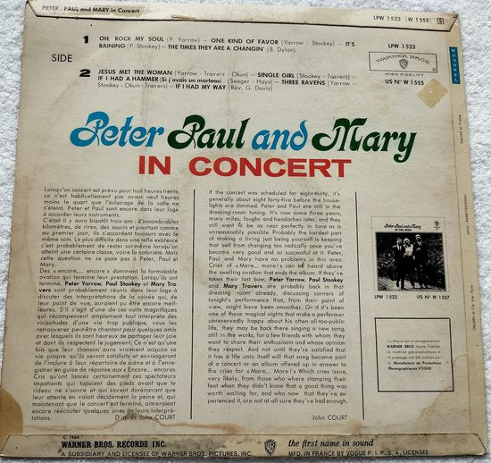 Peter, Paul And Mary ‎– In Concert (1962) LP MONO