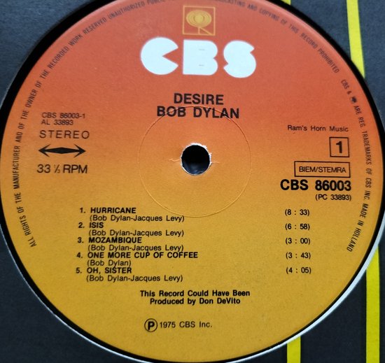 Bob Dylan - Desire (1976) LP= als nieuw
