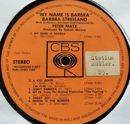 Barbra Streisand - My Name Is Barbra (1965) LP