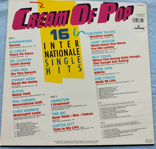 Various – Cream Of Pop ( 1986) LP= als nieuw Internationale single hits