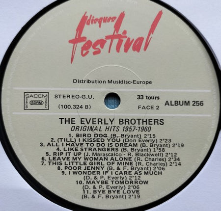 The Everly Brothers  Original Hits 1957-1960 LP