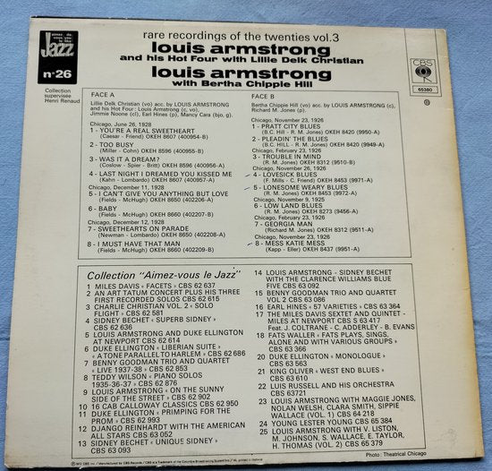 Louis Armstrong Rare Recordings Of The Twenties Vol. 3 (1972) LP