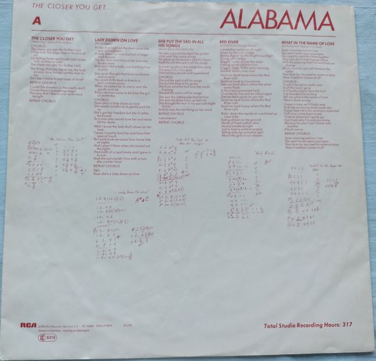 Alabama – The Closer You Get...(1983) LP= als nieuw