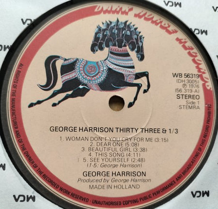 George Harrison - Thirty Three & 1/3 (1976) LP