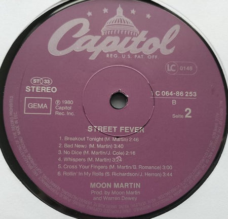 Moon Martin - Street Fever (1980) LP = als nieuw
