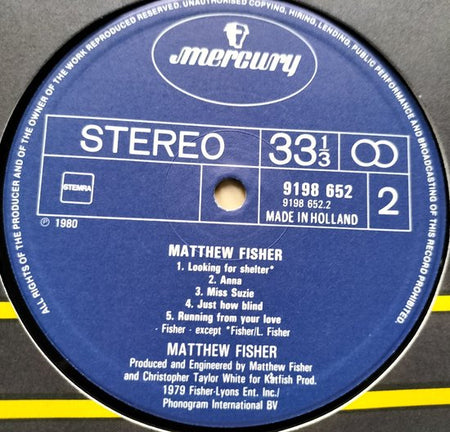 Matthew Fisher - Matthew Fisher (1980) LP = in Nieuwstaat