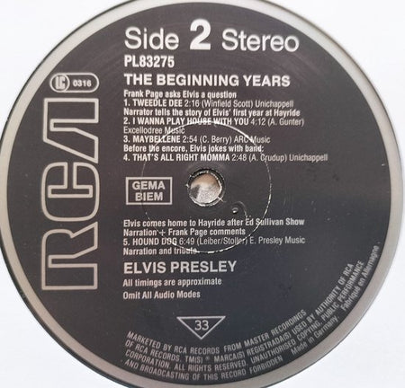 Elvis Presley ‎– The Beginning Years (1983) LP