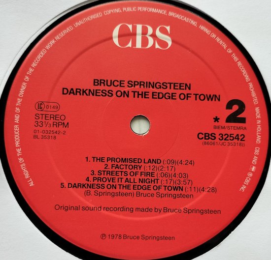 Bruce Springsteen - Darkness on the Edge of Town (1978) LP = als nieuw