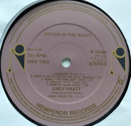 Andy Pratt - Shiver in the Night (1977) LP = als nieuw
