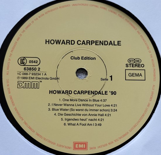 Howard Carpendale – Carpendale '90 (1989) LP