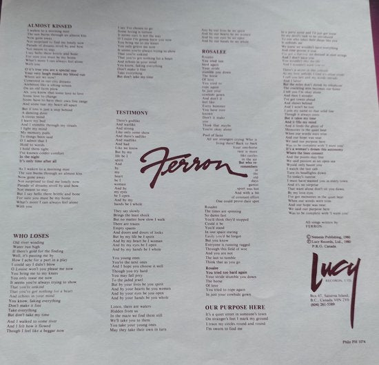 Ferron - Testimony (1980) LP = als nieuw ( lesbische LP)