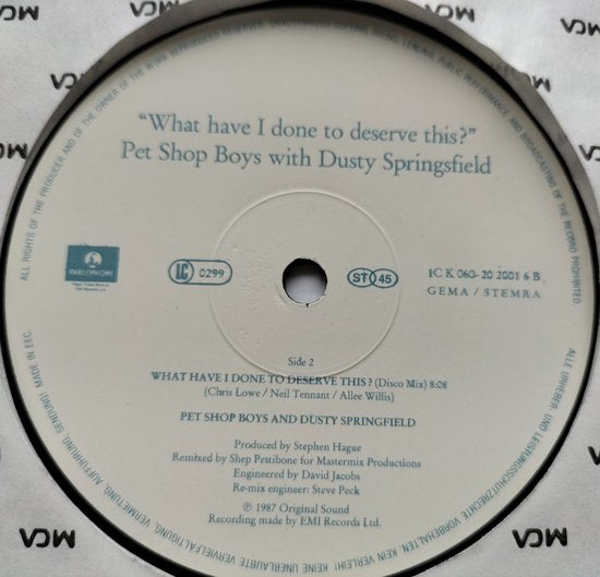 Pet Shop Boys With Dusty Springfield – What Have I Done To Deserve This? (1987) LP = als nieuw