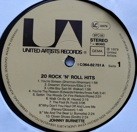 Johnny Burnette – 20 Rock 'N' Roll Hits ( 1979) LP