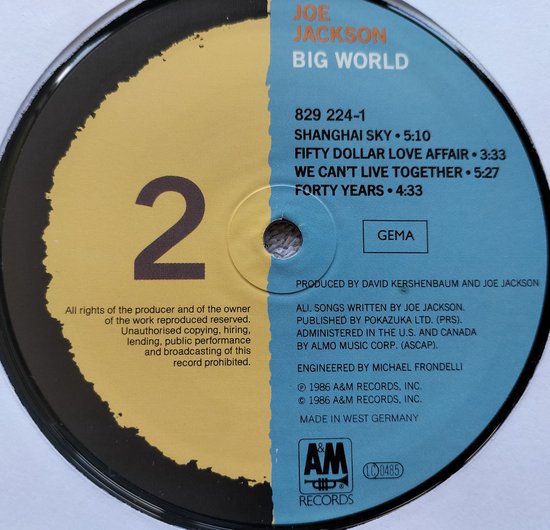 Joe Jackson - Big World (1986) 2XLP = als nieuw