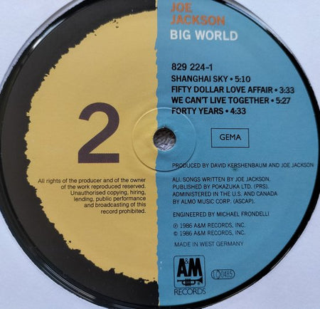 Joe Jackson - Big World (1986) 2XLP = als nieuw
