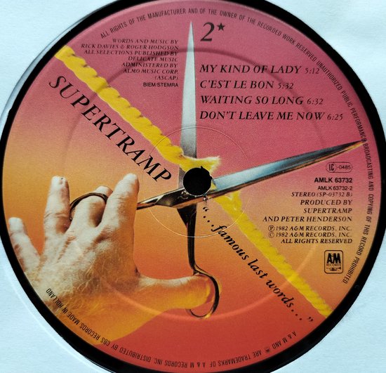 Supertramp - "...Famous Last Words..." (1982) LP = als nieuw