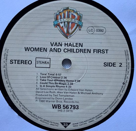 Van Halen ‎– Women And Children First 1980 LP Hoes zie Foto's