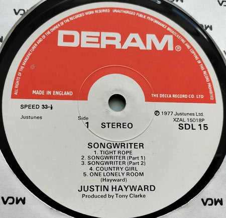 Justin Hayward - Songwriter (1977) LP
