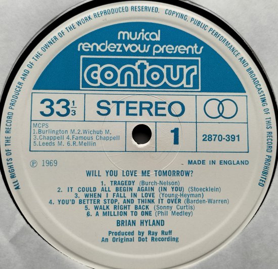 Brian Hyland ‎– Will You Love Me Tomorrow (1969) LP = als nieuw