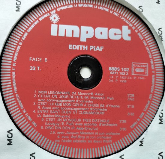 Edith Piaf – Edith Piaf (1978) LP = als nieuw