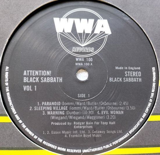 Black Sabbath – Attention! Black Sabbath Volume One (1973) LP