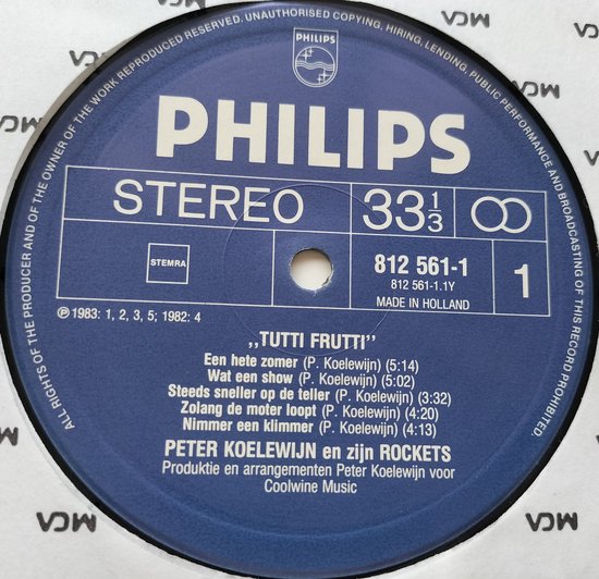 Peter Koelewijn en Zijn Rockets - Tutti Frutti (1983) LP