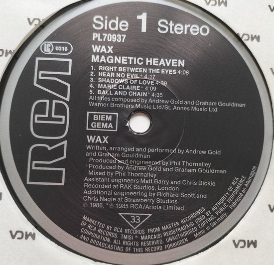 Wax - Magnetic Heaven (1986) LP