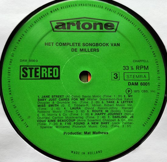 De Millers ‎– Het Complete Songbook Van De Millers (1973) 2XLP = als nieuw