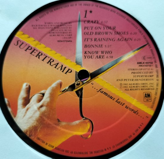 Supertramp - "...Famous Last Words..." (1982) LP = als nieuw