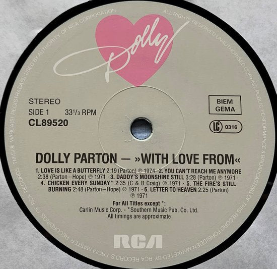 Dolly Parton – With Love From Dolly Parton 1985 LP is in Nieuwstaat