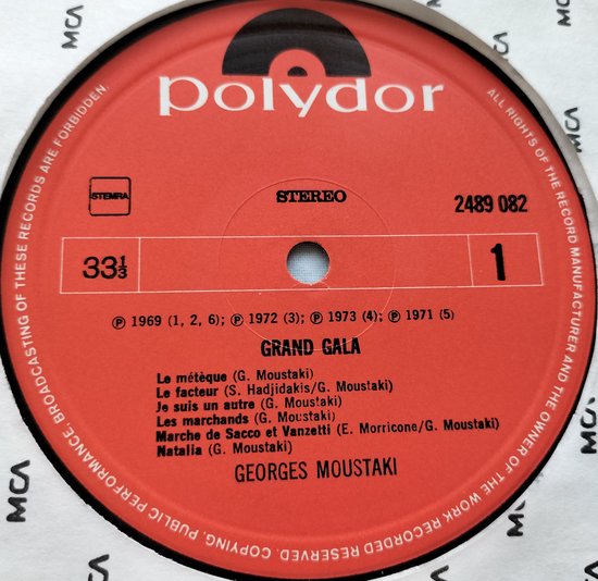George Moustaki's Grand Gala (1974) LP = in Nieuwstaat