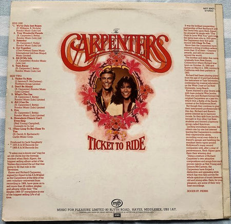 CARPENTERS TCIKET TO RIDE 1974 LP is bijna Perfect een haarlijntje . Hoes zie foto's