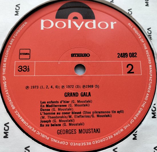 George Moustaki's Grand Gala (1974) LP = in Nieuwstaat